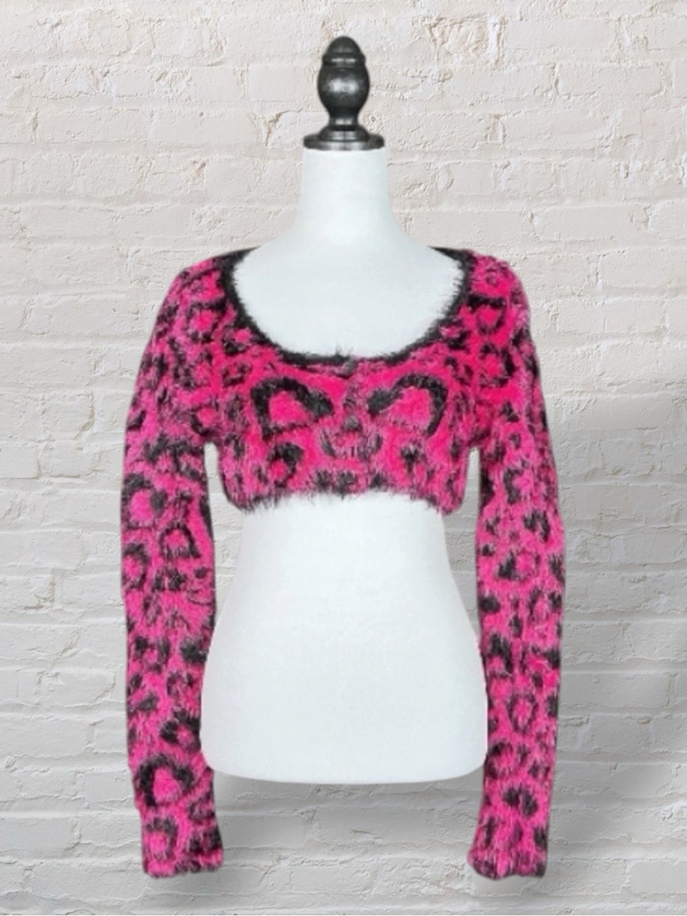 Dolls Kill Poster Grl Cardigan Sweater Pink Black Leopard Cropped Goth Rave L